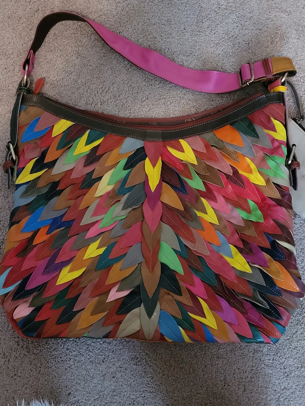 AmeriLeather Large Multicolor Patchwork Genuine Leather Hobo Shoulder Bag Boho